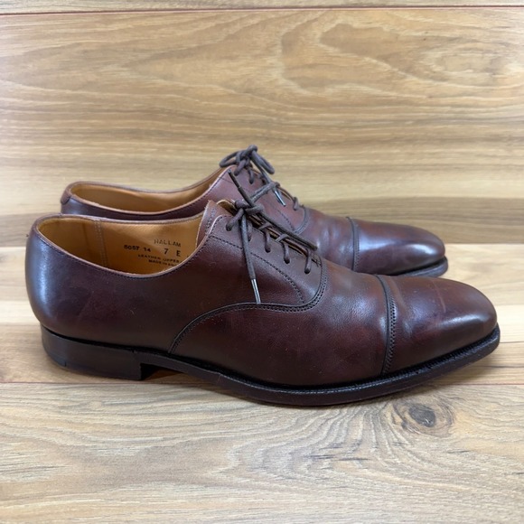 Crockett & Jones Hallam Mens UK 7 E Brown Leather Cap Toe US 8 E Dress Shoes